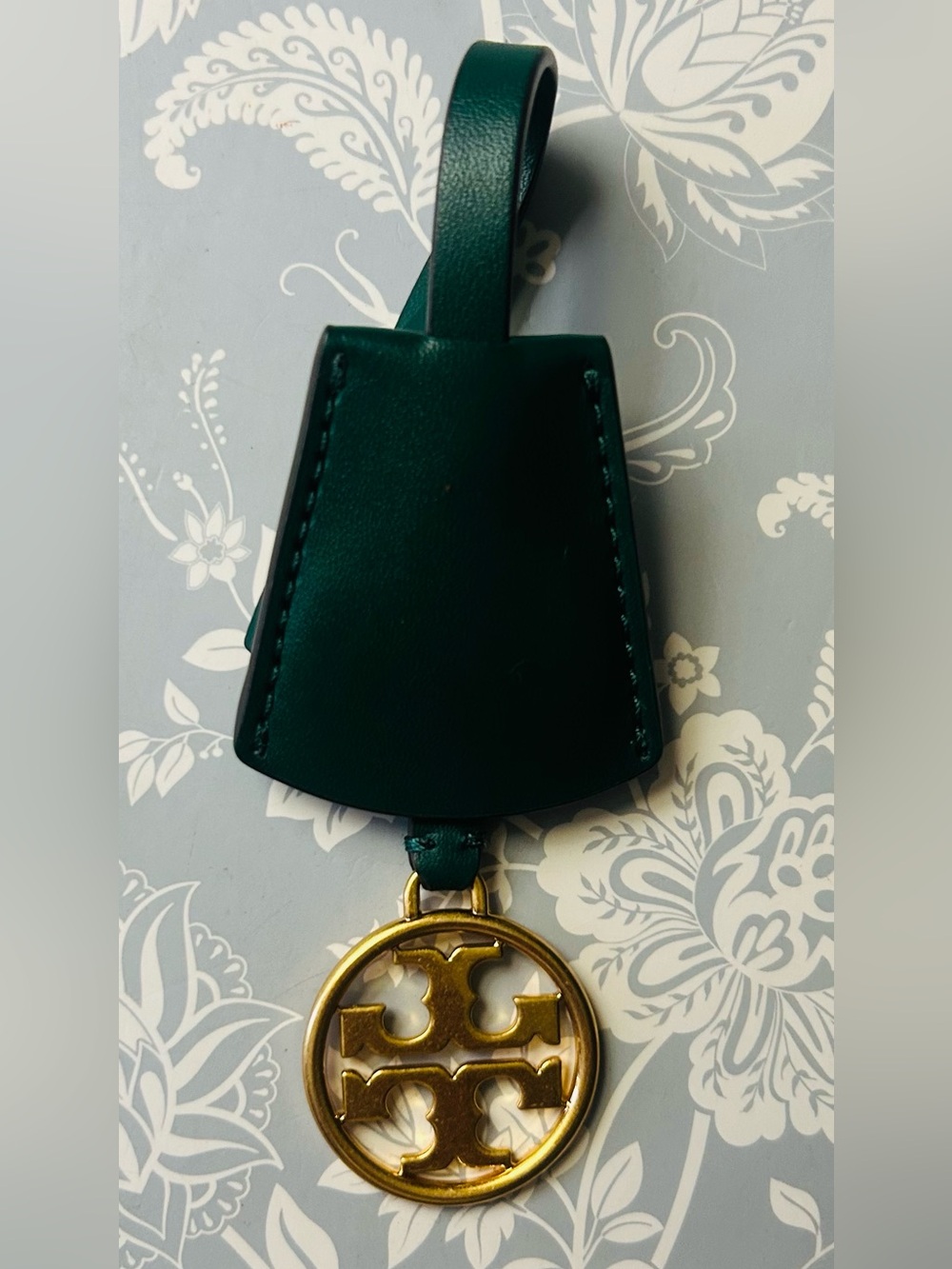 Tory Burch Keychain Bag Charm Green Leather + Gold Logo